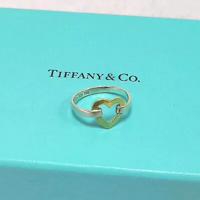 £249.99 • Buy Tiffany & Co Silver 925 Gold 750 Open Heart Band Sterling Ring Size UK M Us 6