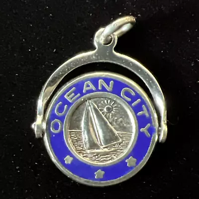 Vintage 925 Sterling Silver Ocean City Blue Enamel Charm • $14.99