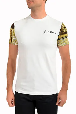 Versace Men's White&Barocco Print Short Sleeve Logo Embroidery Crewneck T-Shirt • $249.99