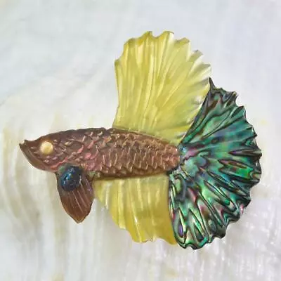 Siamese Fighting Fish Betta Iridescent Multicolor Shell Carving 2.64 G Drilled • $39.95