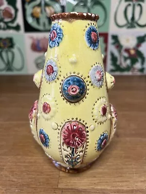 Antique Old English Victorian Majolica Pottery Vase POMPEYI Yellow 15cm Tall • £16.99