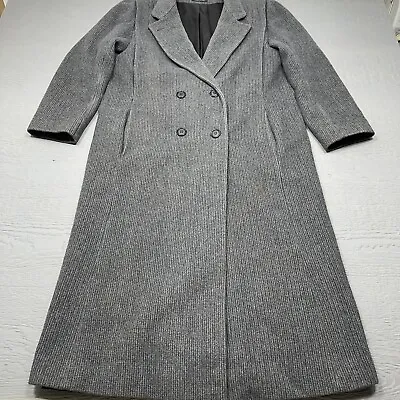 Vintage Karen Coat Womens Gray Tweed Long Double Breast Wool Silk Cashmere USA • $69.88