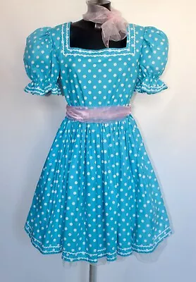 Ladies 50’s Costume Blue Polka Dot Rock & Roll Fancy Dress & Scarf Uk 14-16 • £18.99