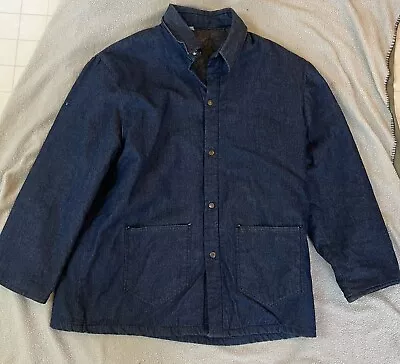 Vtg Tricor Fleece Lined Adult 4XL Denim Barn Chore Coat Collared Snap Up Jacket • $49.99