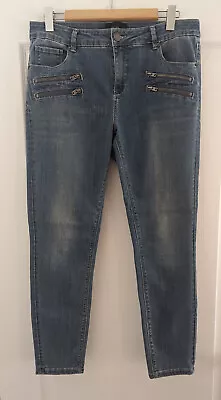 DECJUBA Denim Women's Blue Skinny Crop Mid Rise Zip Detail Jeans Size 14 EUC • $18