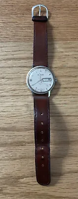 Vintage Swiss Waltham Day Automatic Mechanical Self-winding Men's Watch Leather • $74.99