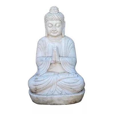 Chinese Oriental Distressed White Marble Stone Carved Sitting Buddha Cs7196 • $2925