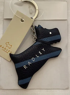 £14.99 • Buy Radley ‘Jump’ Leather Keyring Blue Stripe New Scottie Dog
