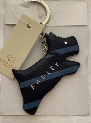 £14.99 • Buy Radley ‘Jump’ Leather Keyring Blue Stripe New Scottie Dog