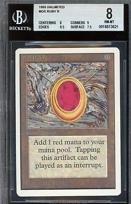 NM/MINT BGS 8 Unlimited Mox Ruby ~ MTG/Magic ~ W/9+8.5 SUBGRADES ~ POWER 9 • $1825