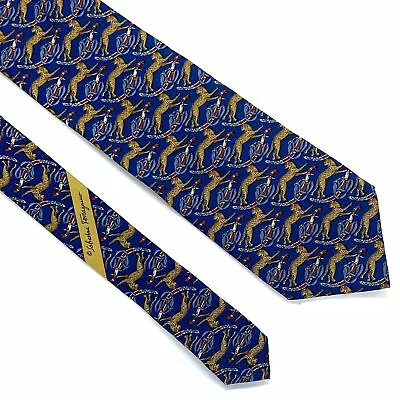 Salvatore Ferragamo Mens 100% Silk Tie Blue Leopards Sword • $74.02
