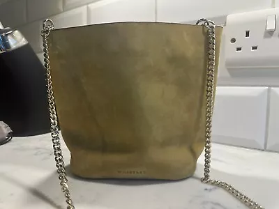 Whistles Small Mustard Suede Bucket Bag With Silver Chain. Never Used • £35