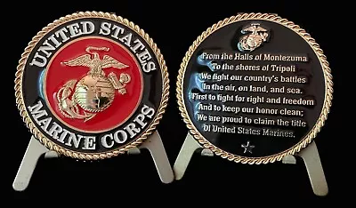 Usmc Marine Corps Challenge Coin Marine Hymn On Reverse Gold Very Nice 2.2  • $19.99