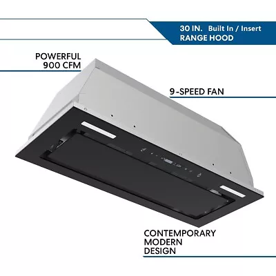 30 Inch Built-In/Insert Range Hood 900CFM Kitchen Vent 9-Speed Touch Control • $169.99