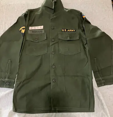 US Army Cotton Utility Shirt 70s Vtg OG107 Large Vietnam Field W/ Patches • $100