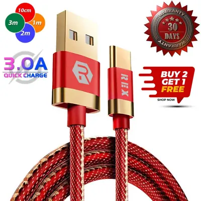HeavyDuty USB Type C Charging Cable Braided Fast Phone Charger Long Lead 2m 3m • £3.35