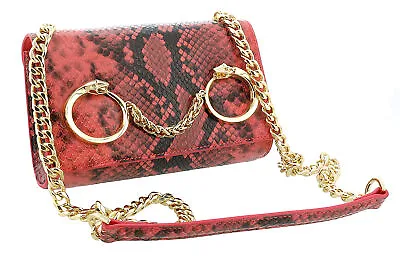 Roberto Cavalli Class Coral Snakeskin Textured Millie Deluxe Small Clutch • $159.77