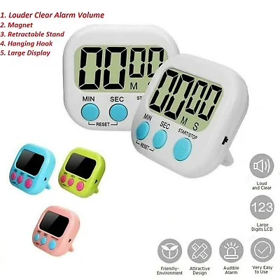 Large Magnetic LCD Digital Kitchen Timer Countdown For Cooking Loud Clock Alarm • £3.99