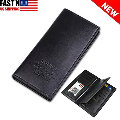 Men's Business Bifold Wallet Long Clutch Leather Thin Purse Credit Card Holder • $9.89