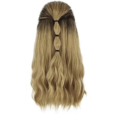 Men Long Curly Wave Wigs Male Cosplay Hair Ombre Ash Blonde Costume Toupee W/Cap • $16.99