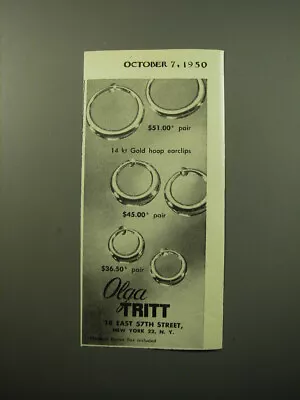 1950 Olga Tritt Hoop Earclips Advertisement • $19.99