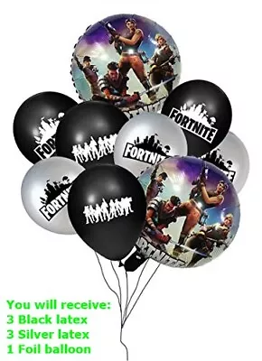 Fortnite  Black & Silver Balloons 6 PCS 12  And 1 Foil Balloon18  FREE DELIVERY • £5.99