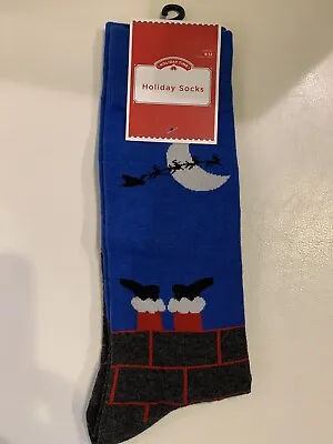 New Mens Holiday Santa In Chimney Blue Socks (6-12) • $6.50