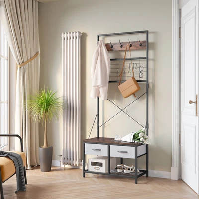 $56.59 • Buy Hall Tree Entryway Bench W/ Coat Rack Coat Rack Shoe Bench Industrial Shoe Rack