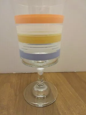 Vintage Striped Goblet Stemmed Glass Pastel 12 Oz Water Wine Retro 6.75   • $14.95