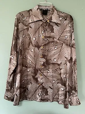 Escada Vintage Silk Blouse In Shades Of Brown Rain Drops In 3d Print 38 10-12 • $94.95