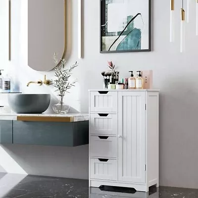 $59.99 • Buy Bathroom Floor Cabinet Storage Organizer 4 Drawers Free Standing Cabinet