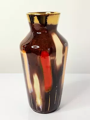 Mid Century Modern MCM W Germany Vase Ceramic Brown Red Luster 24K Gold Mark 8  • $32.59