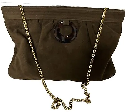 Vintage 1980s Morris Moskowitz Bergdorf Goodman Leather Suede Clutch Gold Chain • $39