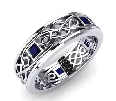 Blue Sapphire Ring Sterling Silver 925 Blue Lab Sapphire Ring For Mens • $69.30