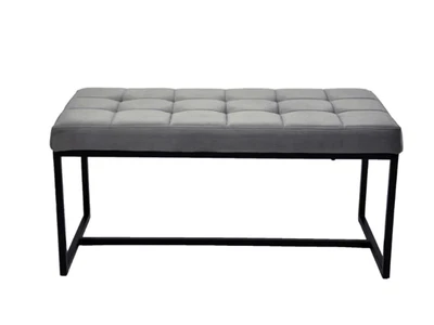 £59 • Buy Cushioned Dining Bench Ottoman Seat Entryway Chaise Black Legs Plush Velvet Grey