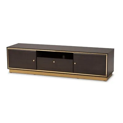 Baxton Studio Cormac Transitional Dark Brown Wood And Gold Metal 2-Door TV Stand • $144.75