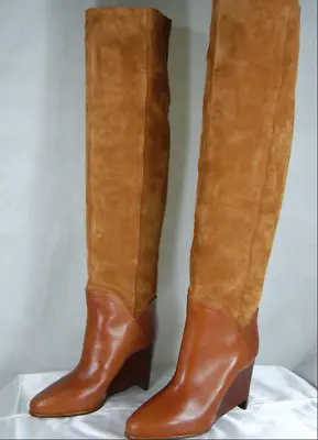 40/10❤️ Margiela Tan Suede Leather Slouch Over Knee High Wedge Boots Italy Otk • $460.75