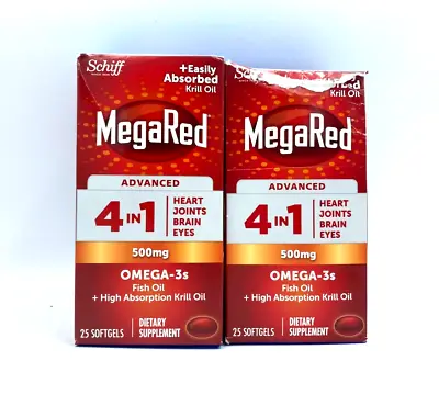 $16 • Buy Megared Advance 4 In 1 500mg, Omega-3s Fish Oil, 25 Softgels/ 2 Pack