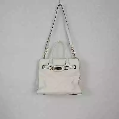 Michael Kors Hamilton Women Bag Large White Leather Crossbody Satchel Tote • $99