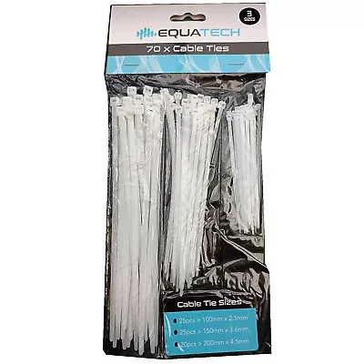 Pack Of 70 White Cable Zip Ties Assorted Sizes • £3.89