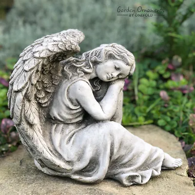 Sleeping Angel Hand Cast Stone Outdoor Garden Ornament Grave Statue Memorial • £48.90