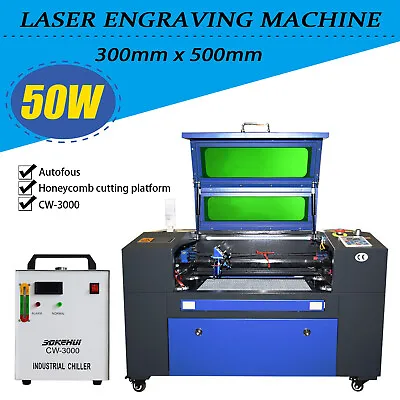 50W Co2 Laser Engraving Machine Engraver Cutter 20 X12 +CW3000 Water Chiller • £1539.09