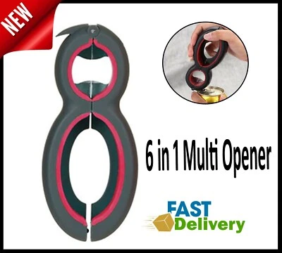 6 In 1 Multi Opener Stainless Steel Manual Jar Opener Non-Slip Open Sesame New • £5.99