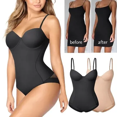 Women Firm Tummy Control Full Body Shaper Bodysuits With Built-in Bra Shapewear • £17.79