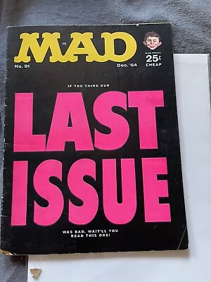 Mad Magazine #91 December 1964 These Covers Just Won’t Hang On! BARGAIN Ship Inc • $12.90