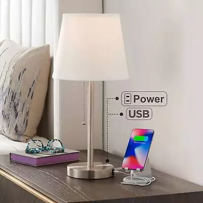 Modern Accent Table Lamp With USB Outlet Brushed Steel For Living Room Bedroom • $39.99