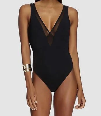 $255 Jets By Jessika Allen Women's Black Plunge One Piece Swimsuit AUS12/US 8 • $57.98