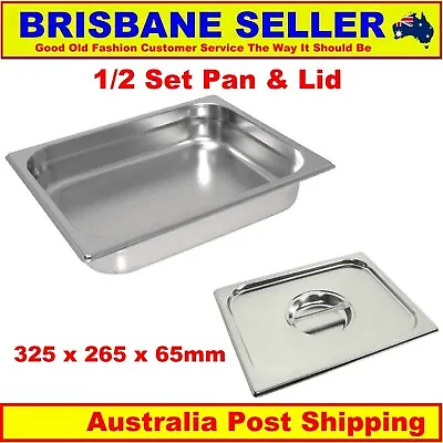 Bain Marie Tray Pan  Lid  Gastronorm 1/2 Size 65mm 100mm Stainless  Choose  • $5