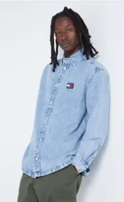 Tommy Jeans Men's Denim Long Sleeve Shirt Light Indigo Large • $21.60