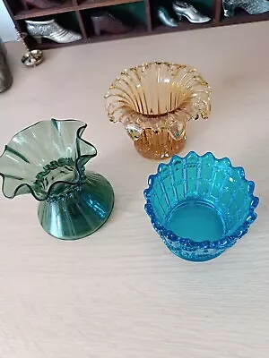 Selection Of 3 Vintage Coloured Glass Vases • £12